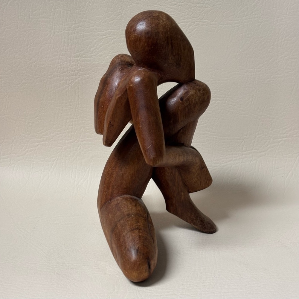 Sculpture Wooden Statue Figurine Abstract Figure Meditation, Thinker, Yoga - Picture 6 of 8